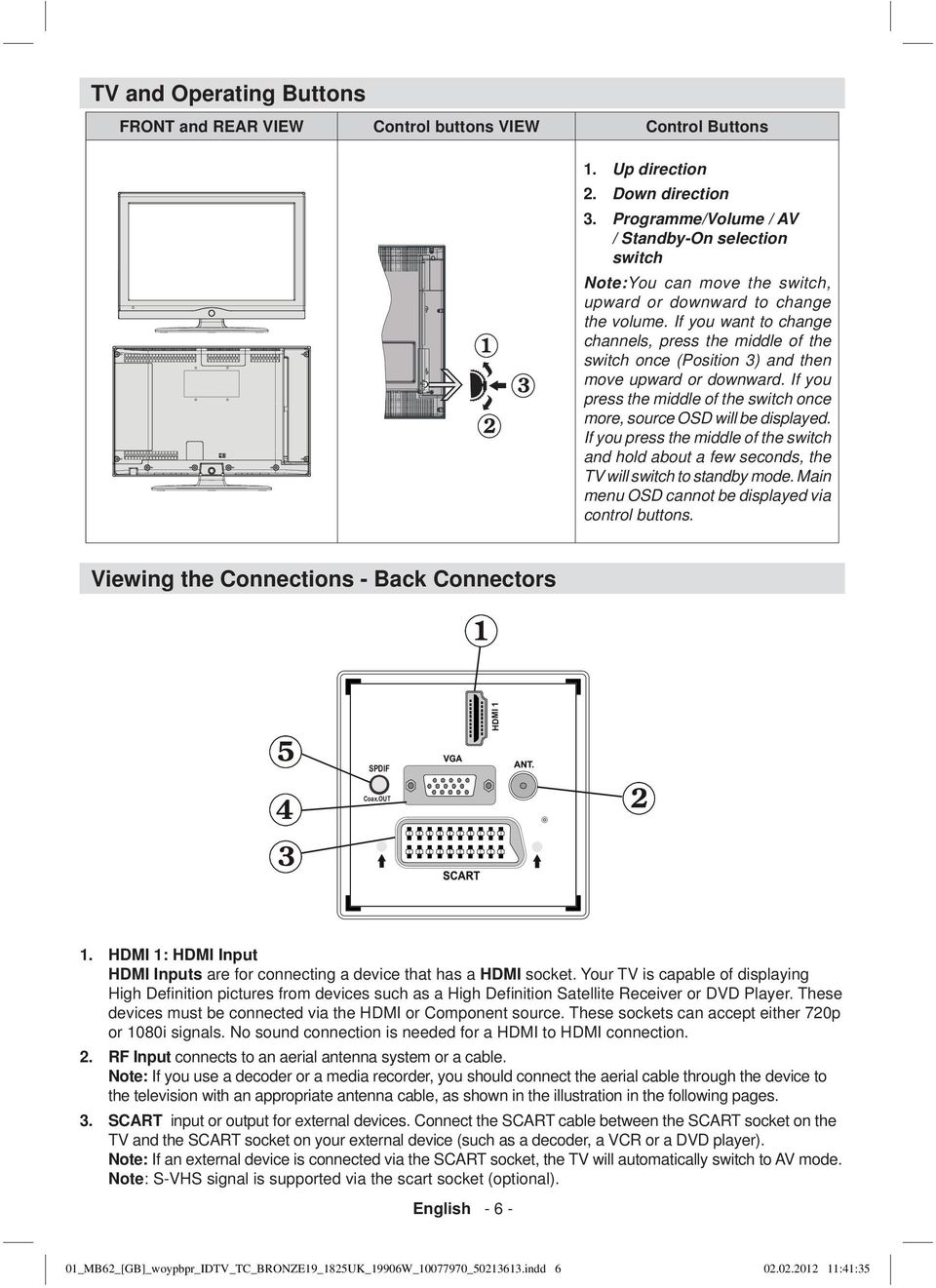 If you want to change channels, press the middle of the switch once (Position 3) and then move upward or downward. If you press the middle of the switch once more, source OSD will be displayed.