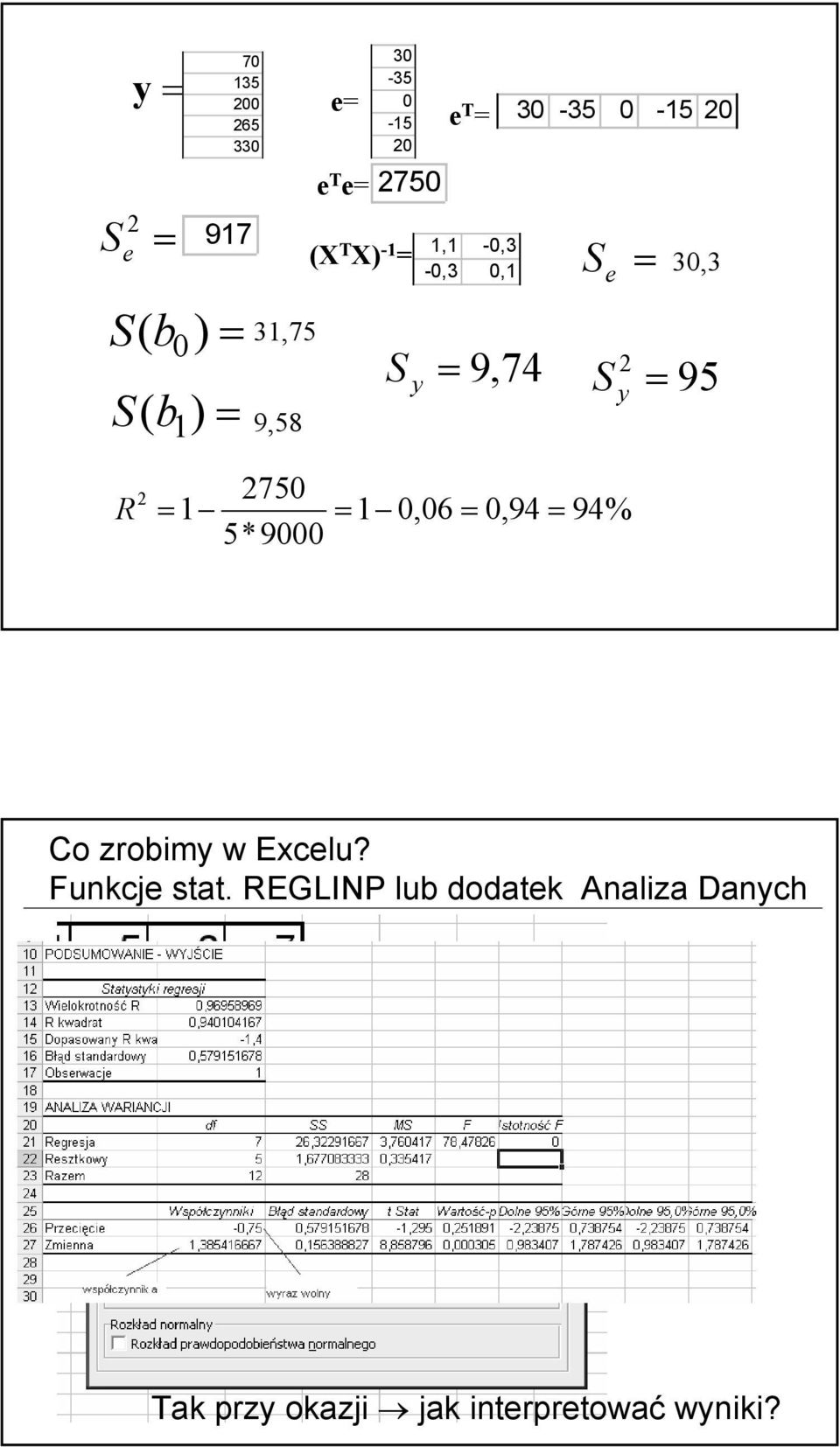 * 9000 = 0, 06 = 0, 94 = 94% Co zrobmy w Excelu? Funkcje stat.