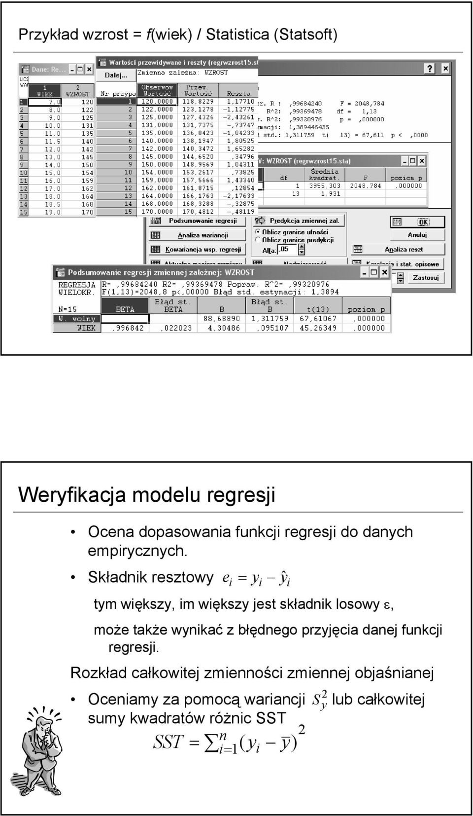 Składnk resztowy e = y yˆ tym wększy, m wększy jest składnk losowy ε, może także wynkać z