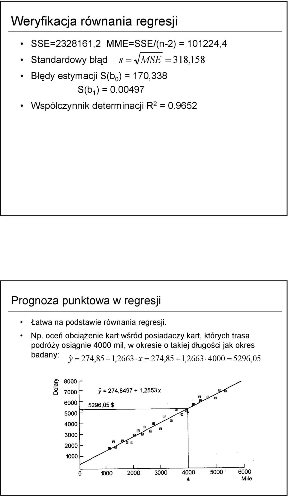 96 Prognoza punktowa w regresj Łatwa na podstawe równana regresj. Np.