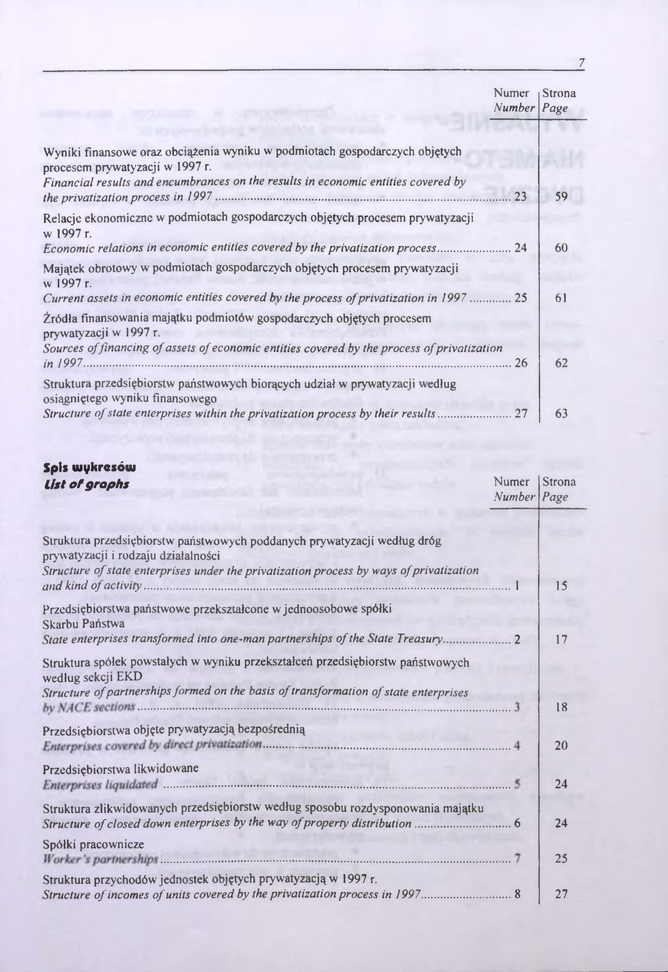 .....23 59 Relacje ekonomiczne w podmiotach gospodarczych objętych procesem prywatyzacji w 1997 r. Economic relations in economic entities covered by the privatization process.