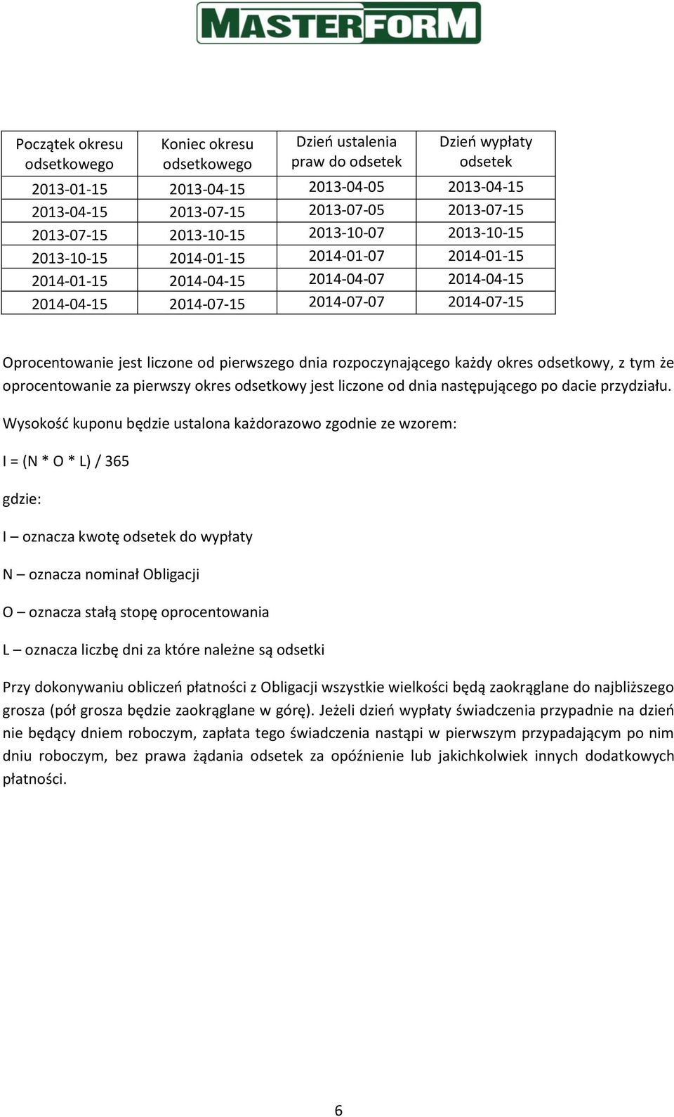 liczone od pierwszego dnia rozpoczynającego każdy okres odsetkowy, z tym że oprocentowanie za pierwszy okres odsetkowy jest liczone od dnia następującego po dacie przydziału.