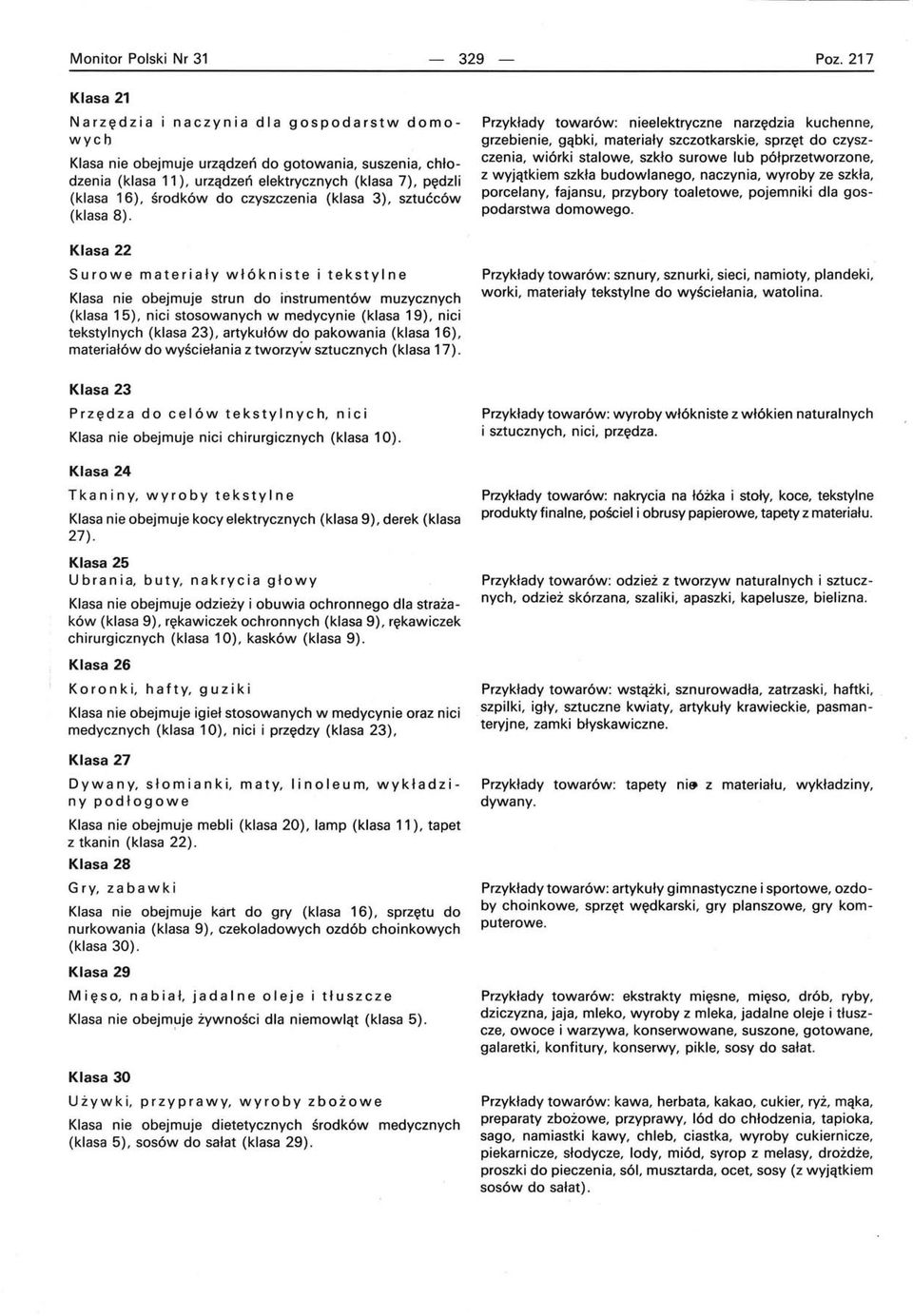 nici stosowanych w medycynie (klasa 19), nici tekstylnych (klasa 23). artykułów do pakowania (klasa 16), materiałów do wyściełania z tworzyw sztucznych (klasa 17).