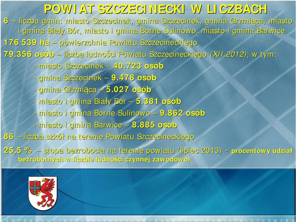 723 osób - gmina Szczecinek 9.478 osób - gmina Grzmiąca 5.027 osób - miasto i gmina Biały y Bór B 5.381 osób - miasto i gmina Borne Sulinowo 9.