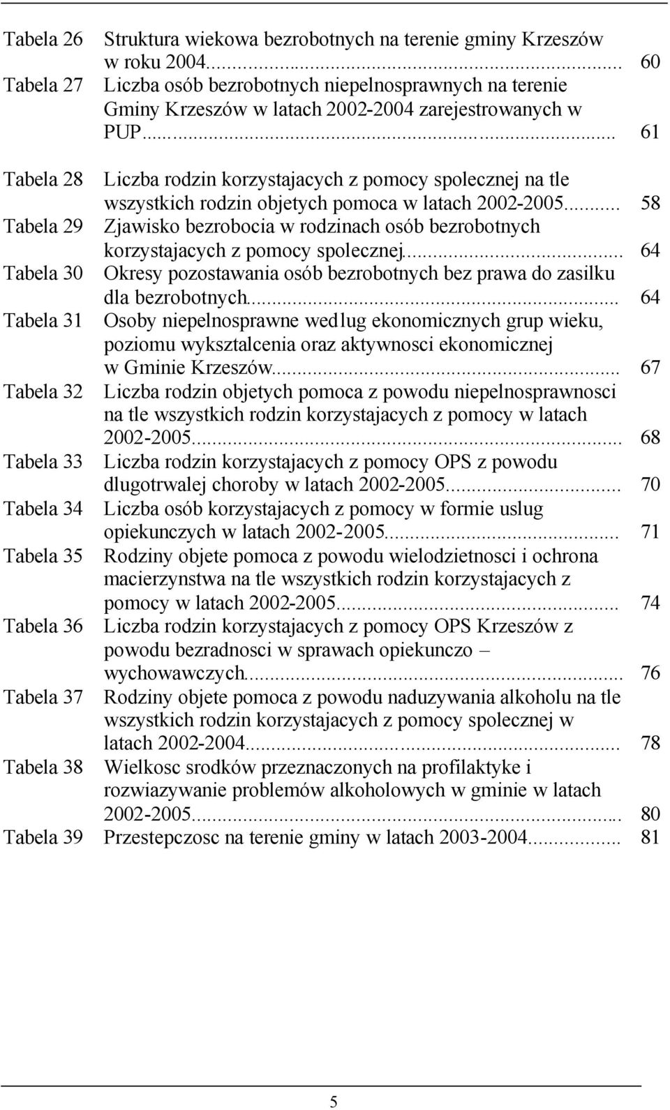 .. 61 Tabela 28 Liczba rodzin korzystajacych z pomocy spolecznej na tle wszystkich rodzin objetych pomoca w latach 2002-2005.