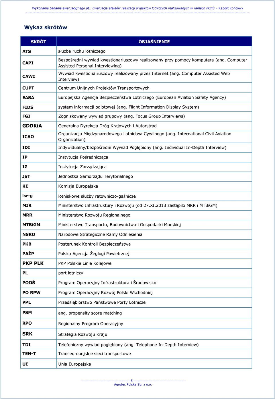 Computer Assisted Web Interview) Centrum Unijnych Projektów Transportowych Europejska Agencja Bezpieczeństwa Lotniczego (European Aviation Safety Agency) system informacji odlotowej (ang.