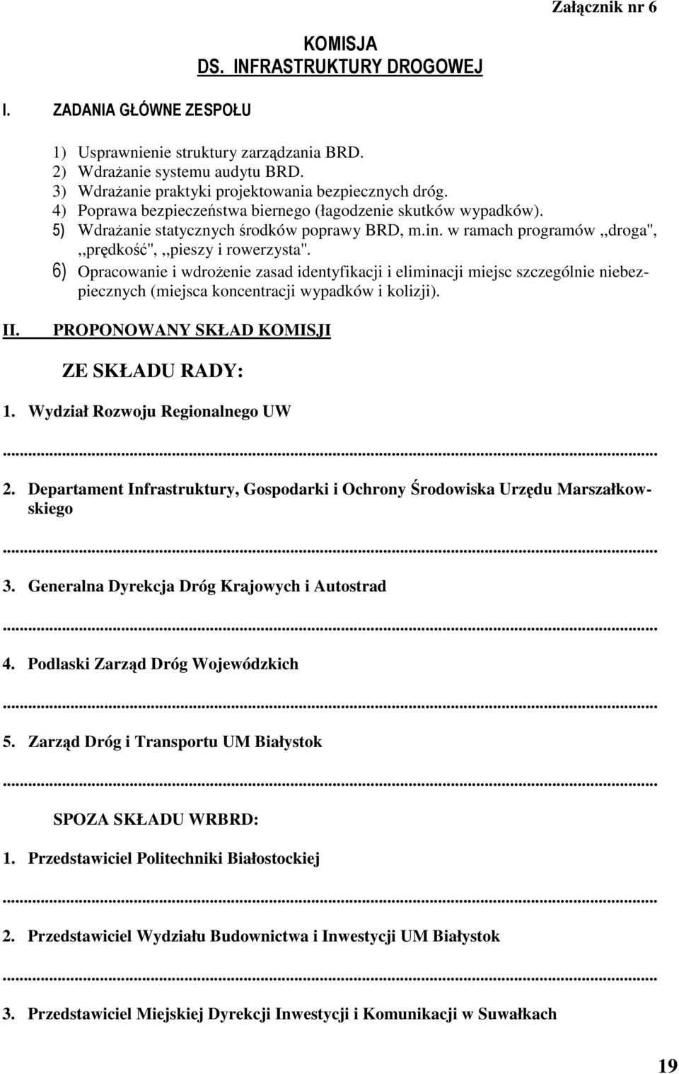 Opracowanie i wdroenie zasad identyfikacji i eliminacji miejsc szczególnie niebezpiecznych (miejsca koncentracji wypadków i kolizji). II. PROPONOWANY SKŁAD KOMISJI ZE SKŁADU RADY: 1.