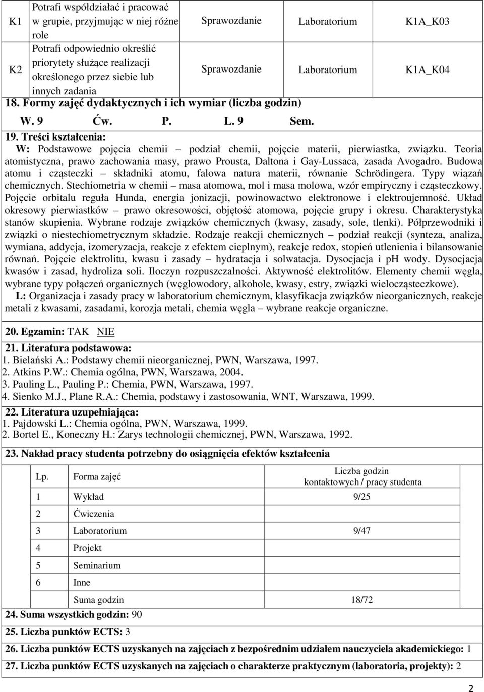 Treści kształcenia: W: Podstawowe pojęcia chemii podział chemii, pojęcie materii, pierwiastka, związku.