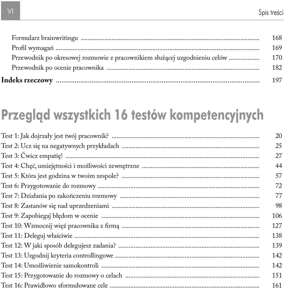 ... 27 Test 4: Chęć, umiejętności i możliwości zewnętrzne... 44 Test 5: Która jest godzina w twoim zespole?... 57 Test 6: Przygotowanie do rozmowy... 72 Test 7: Działania po zakończeniu rozmowy.