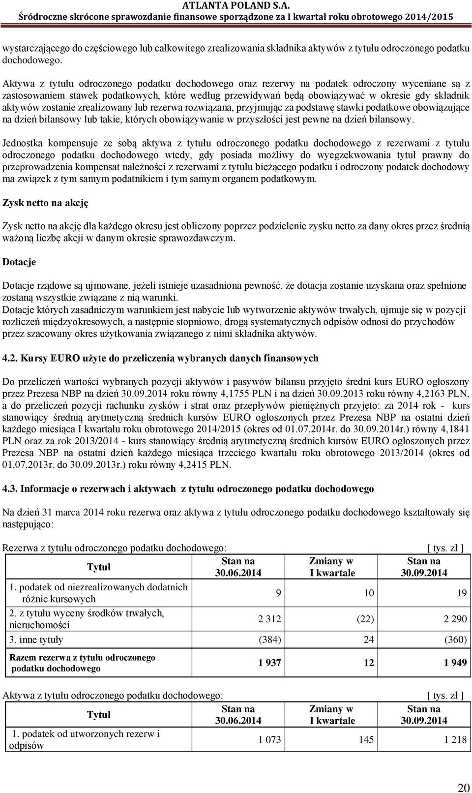 aktywów zostanie zrealizowany lub rezerwa rozwiązana, przyjmując za podstawę stawki podatkowe obowiązujące na dzień bilansowy lub takie, których obowiązywanie w przyszłości jest pewne na dzień