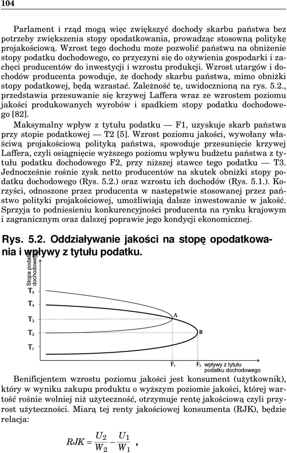 Wzrost utargów i dochodów producenta powoduje, że dochody skarbu państwa, mimo obniżki stopy podatkowej, będa wzrastać. Zależność tę, uwidoczniona na rys. 5.2.