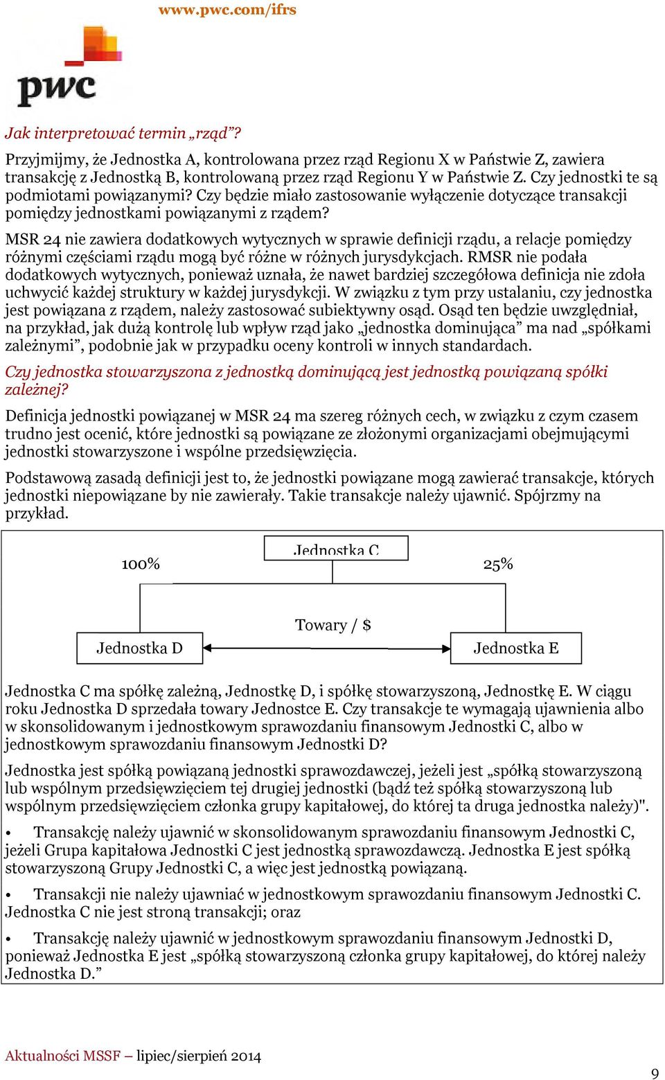 MSR 24 nie zawiera dodatkowych wytycznych w sprawie definicji rządu, a relacje pomiędzy różnymi częściami rządu mogą być różne w różnych jurysdykcjach.