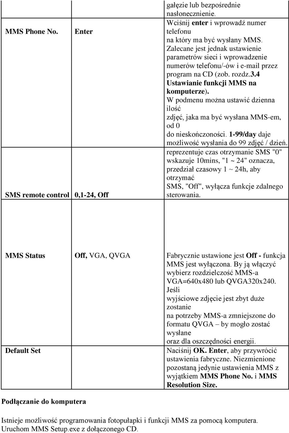 W podmenu można ustawić dzienna ilość zdjęć, jaka ma być wysłana MMS-em, od 0 do nieskończoności. 1-99/day daje możliwość wysłania do 99 zdjęć / dzień.