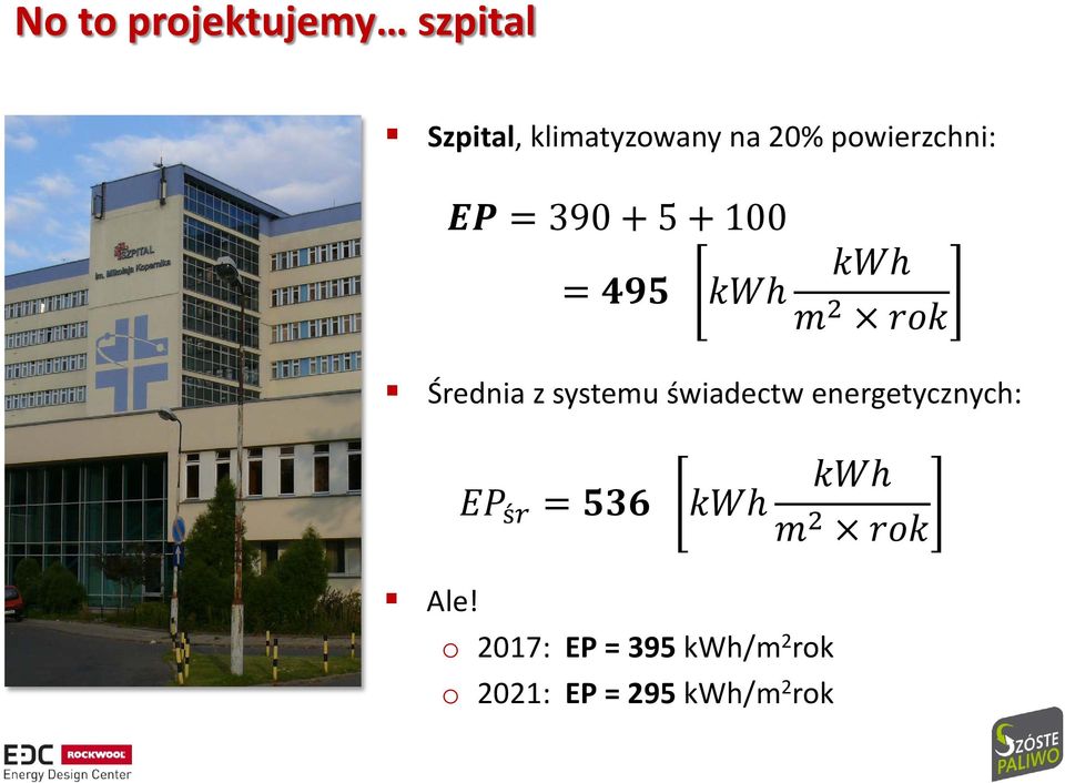 z systemu świadectw energetycznych: EE śr = 555 kkk kkk m 2