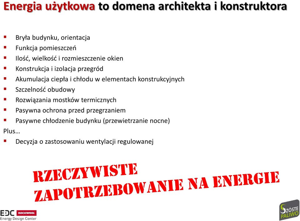 elementach konstrukcyjnych Szczelność obudowy Rozwiązania mostków termicznych Pasywna ochrona przed