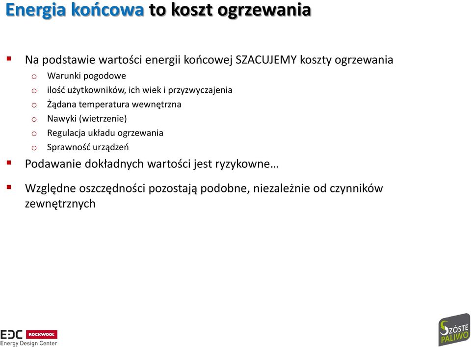 temperatura wewnętrzna Nawyki (wietrzenie) Regulacja układu ogrzewania Sprawność urządzeń Podawanie