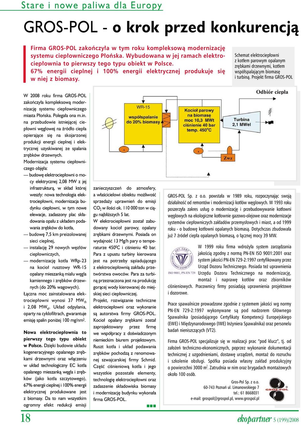 Schemat elektrociepłowni z kotłem parowym opalanym zrębkami drzewnymi, kotłem współspalającym biomasę i turbiną.