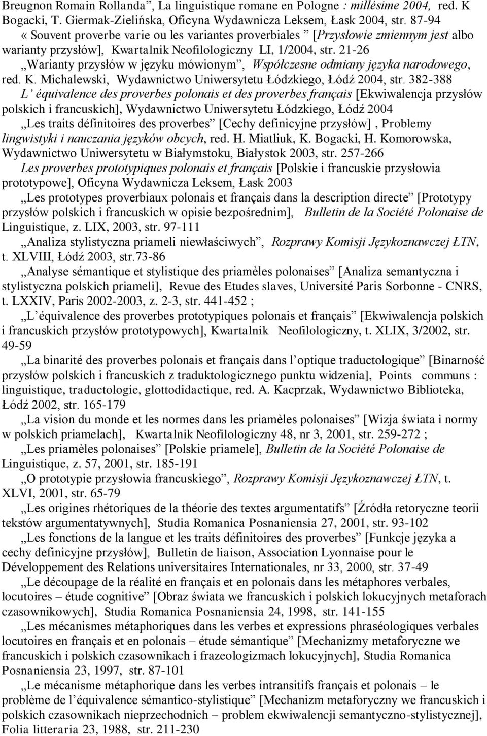 21-26 Warianty przysłów w języku mówionym, Współczesne odmiany języka narodowego, red. K. Michalewski, Wydawnictwo Uniwersytetu Łódzkiego, Łódź 2004, str.