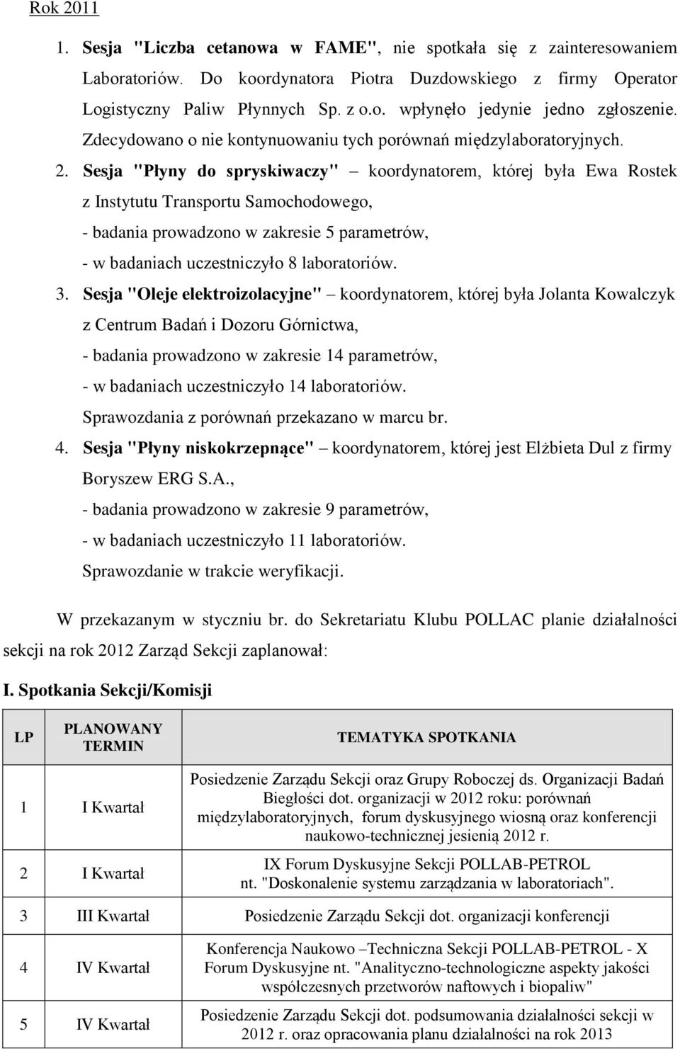 Sesja "Płyny do spryskiwaczy" koordynatorem, której była Ewa Rostek z Instytutu Transportu Samochodowego, - badania prowadzono w zakresie 5 parametrów, - w badaniach uczestniczyło 8 laboratoriów. 3.