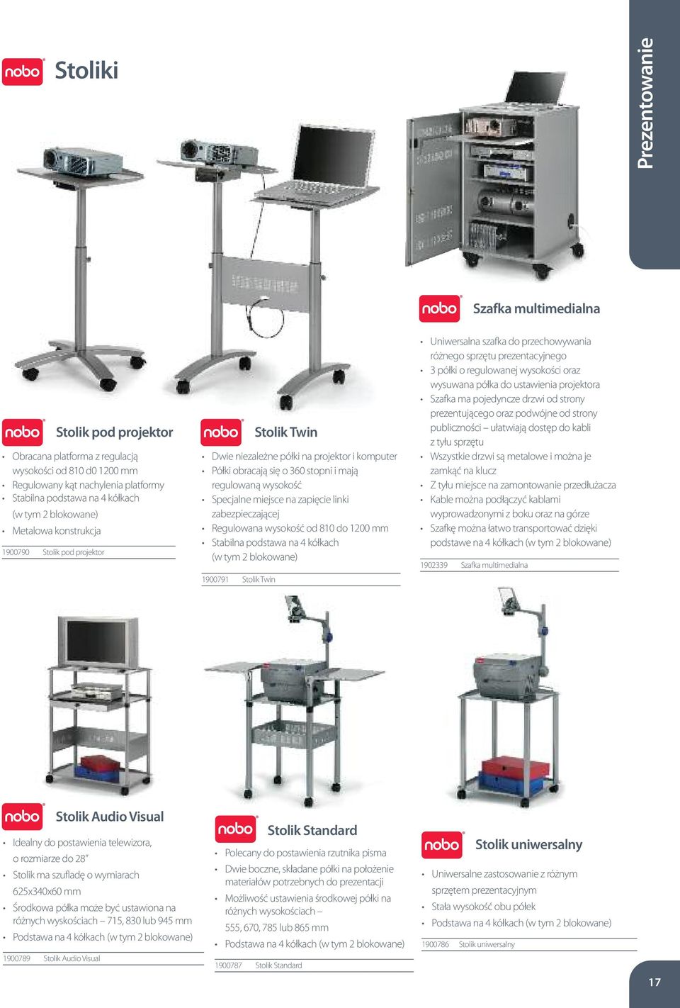 linki zabezpieczającej Regulowana wysokość od 810 do 1200 mm Stabilna podstawa na 4 kółkach (w tym 2 blokowane) 1900791 Stolik Twin Stolik Twin Uniwersalna szafka do przechowywania różnego sprzętu