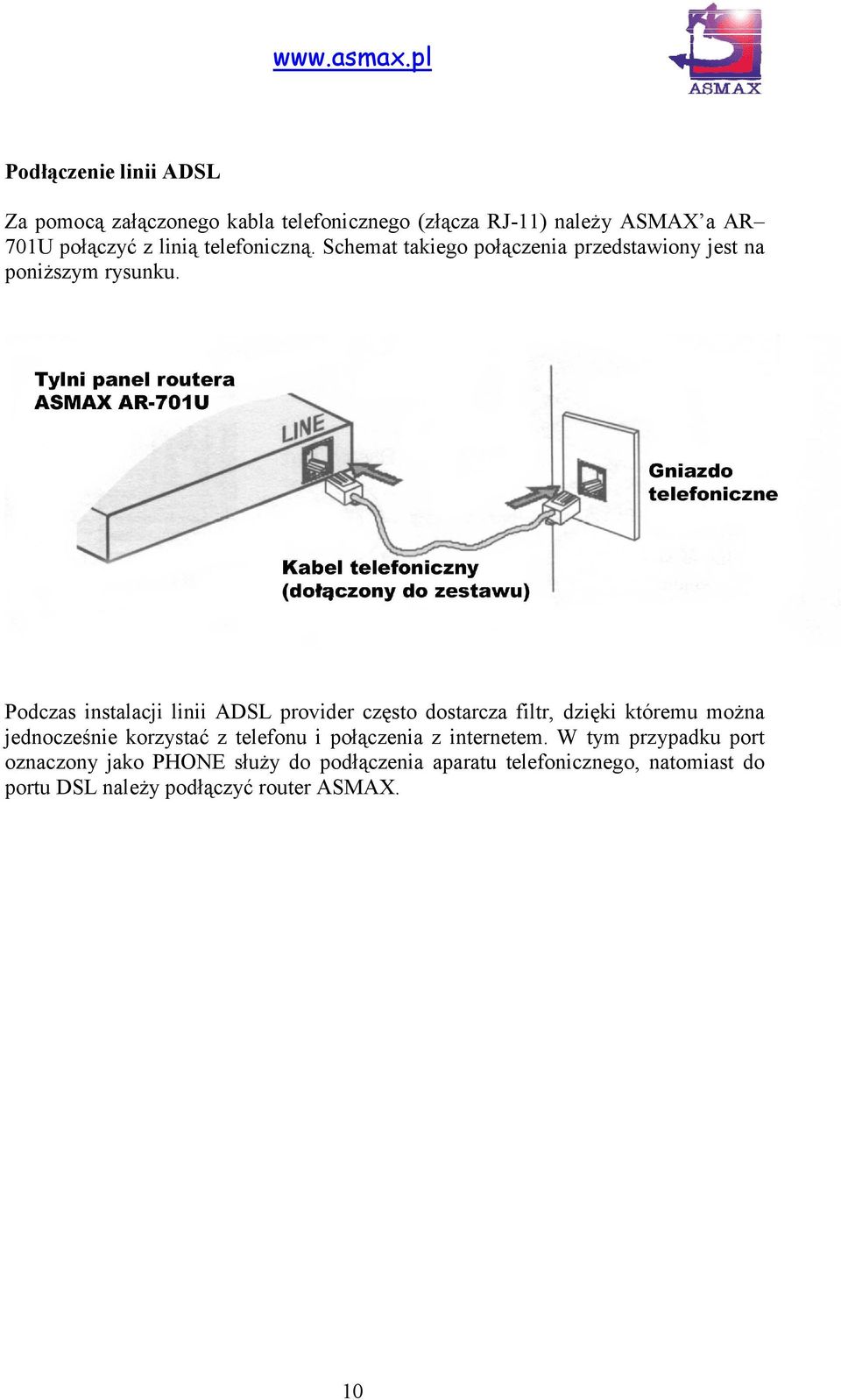 Podczas instalacji linii ADSL provider często dostarcza filtr, dzięki któremu można jednocześnie korzystać z telefonu i