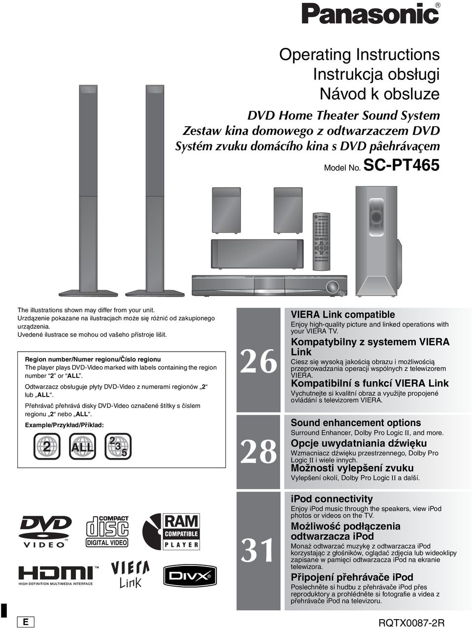 Region number/numer regionu/číslo regionu The player plays DVD-Video marked with labels containing the region number 2 or ALL. Odtwarzacz obsługuje płyty DVD-Video z numerami regionów 2 lub ALL.