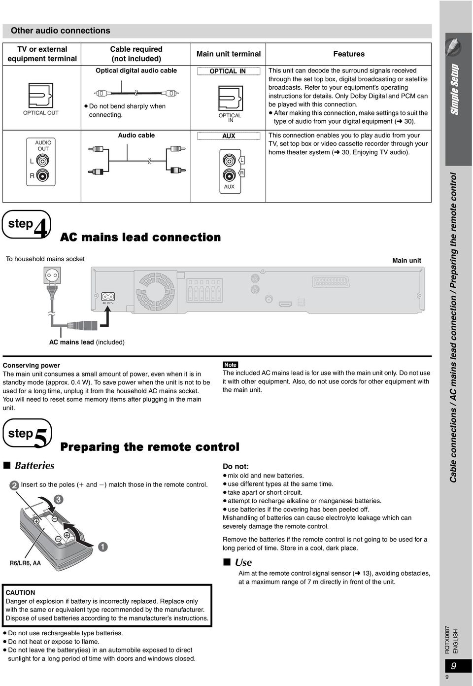 Refer to your equipment s operating instructions for details. Only Dolby Digital and PCM can be played with this connection.