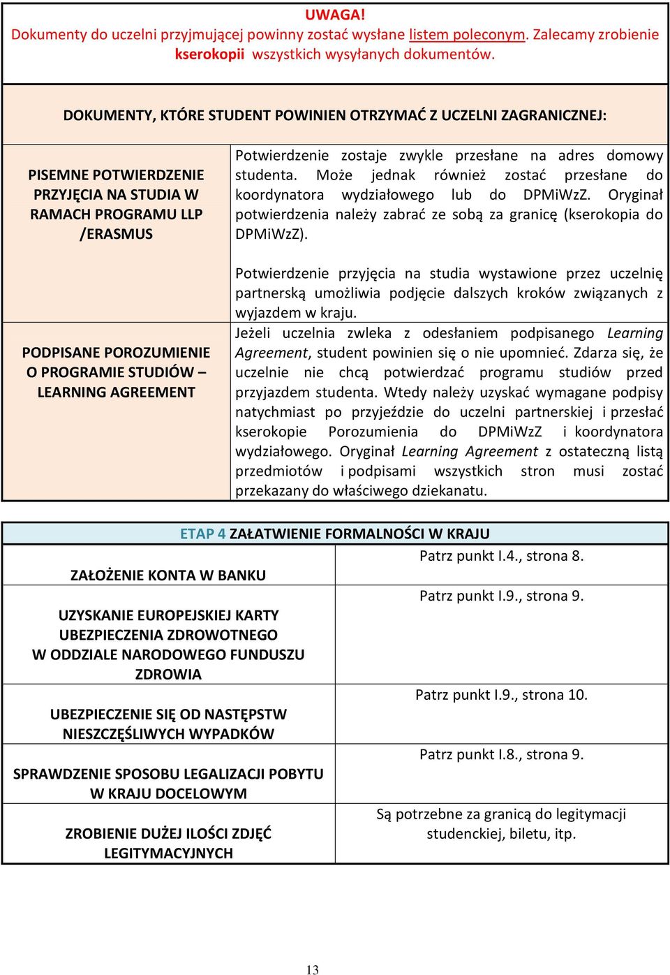 AGREEMENT Potwierdzenie zostaje zwykle przesłane na adres domowy studenta. Może jednak również zostad przesłane do koordynatora wydziałowego lub do DPMiWzZ.