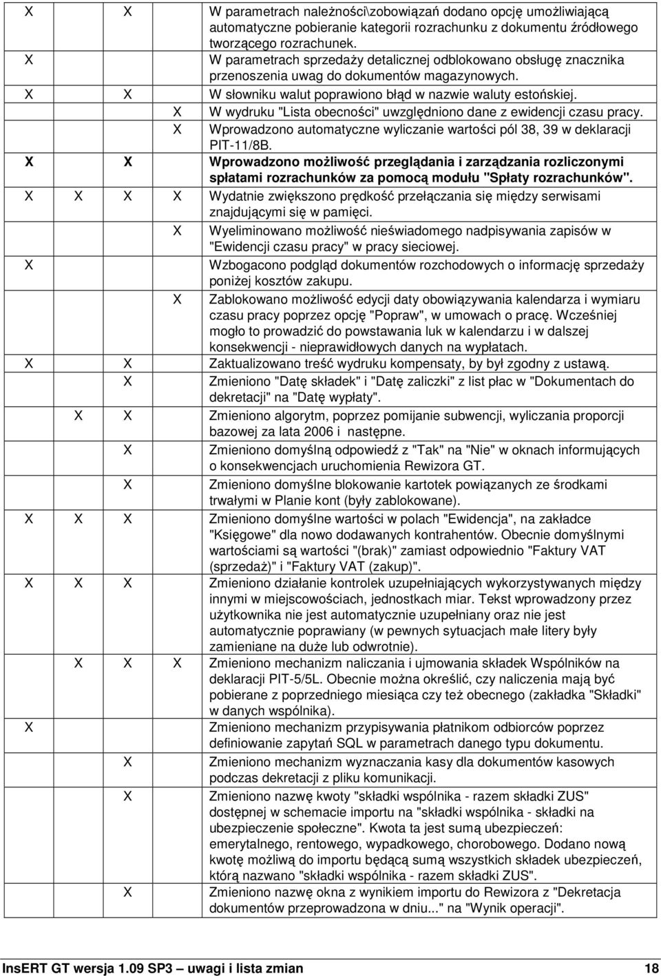 W wydruku "Lista obecności" uwzględniono dane z ewidencji czasu pracy. Wprowadzono automatyczne wyliczanie wartości pól 38, 39 w deklaracji PIT-11/8B.