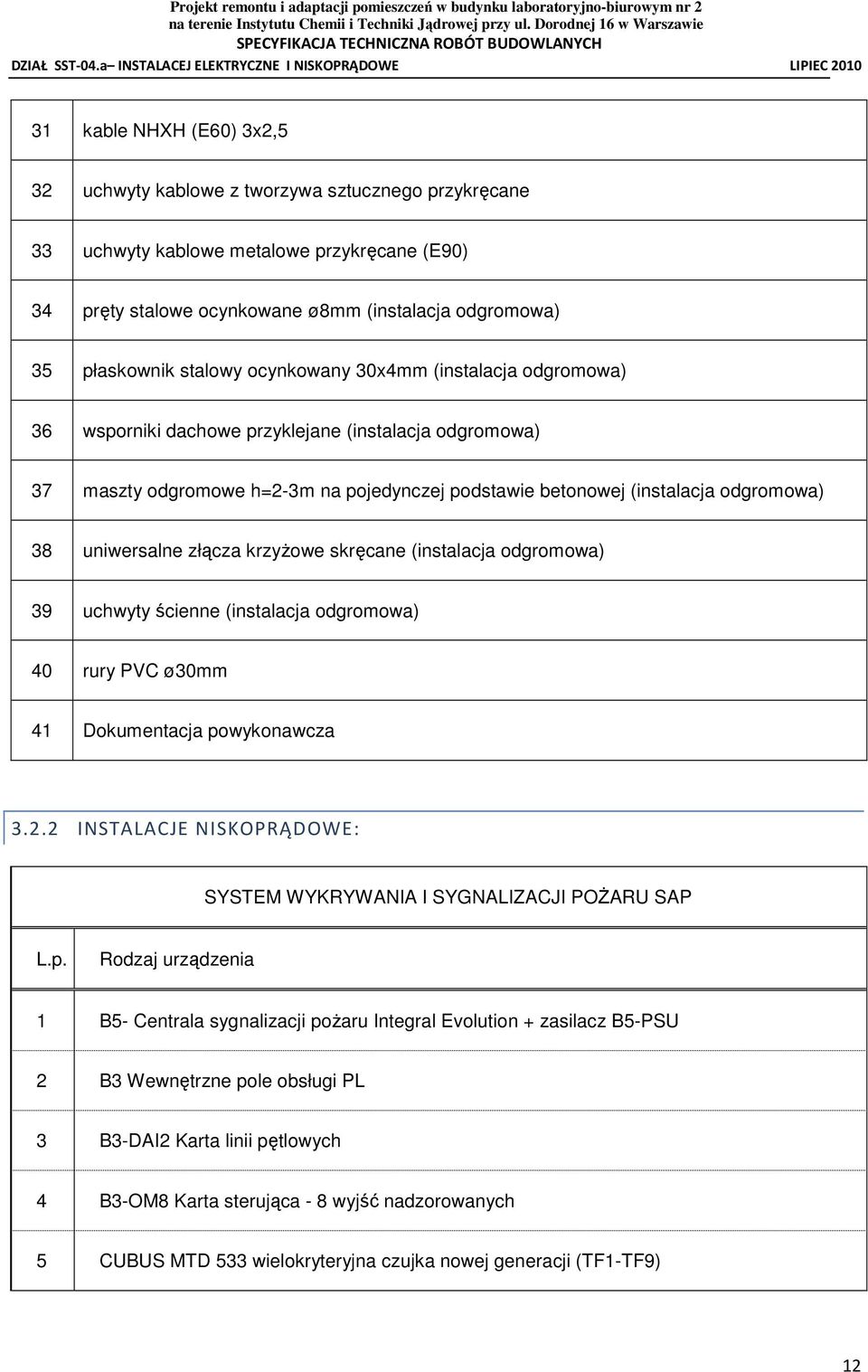 uniwersalne złącza krzyŝowe skręcane (instalacja odgromowa) 39 uchwyty ścienne (instalacja odgromowa) 40 rury PVC ø30mm 41 Dokumentacja powykonawcza 3.2.