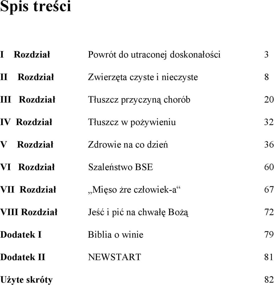 Rozdział Zdrowie na co dzień 36 VI Rozdział Szaleństwo BSE 60 VII Rozdział Mięso żre człowiek-a