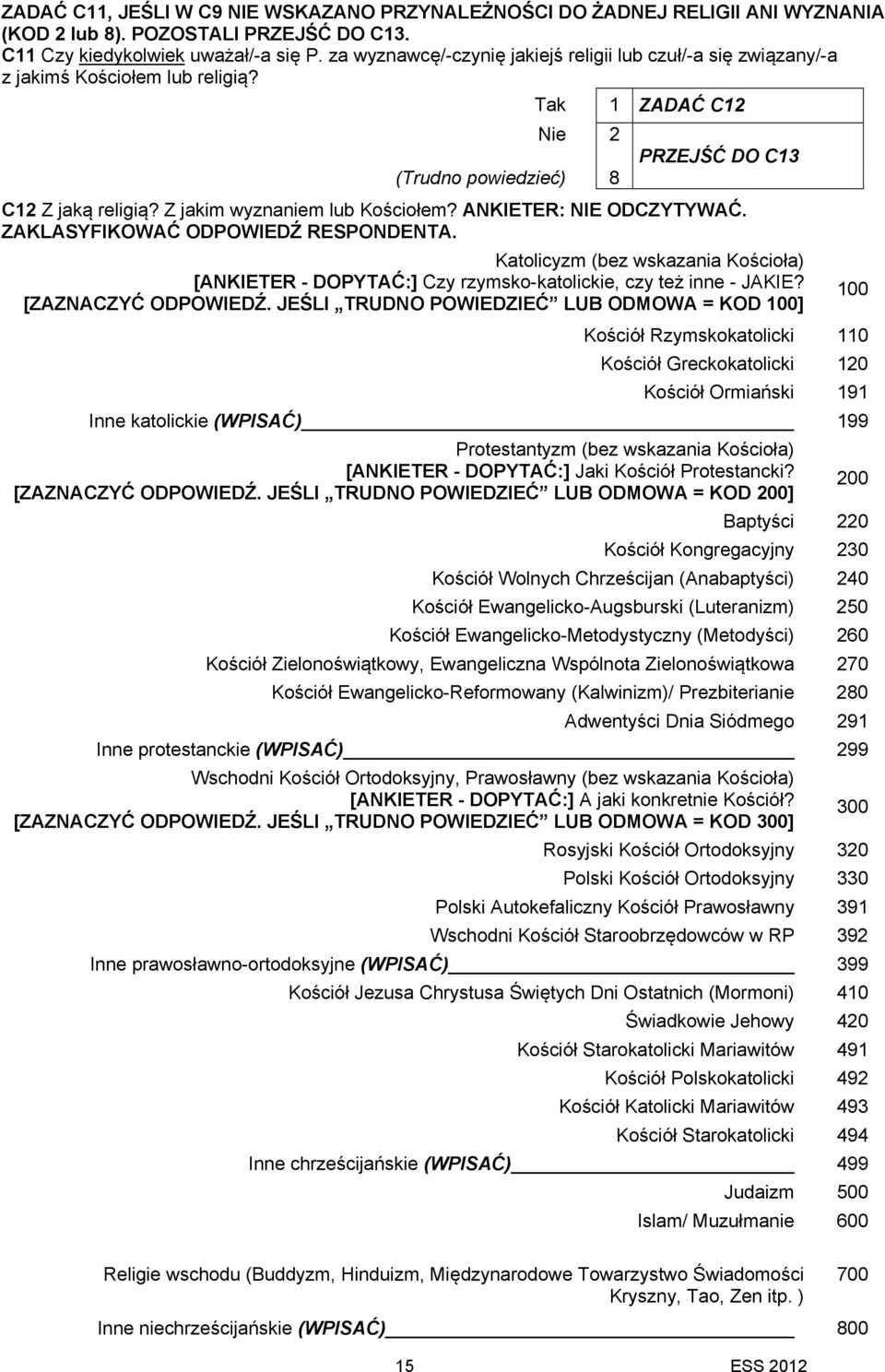 ANKIETER: NIE ODCZYTYWAĆ. ZAKLASYFIKOWAĆ ODPOWIEDŹ RESPONDENTA. Katolicyzm (bez wskazania Kościoła) [ANKIETER - DOPYTAĆ:] Czy rzymsko-katolickie, czy też inne - JAKIE? [ZAZNACZYĆ ODPOWIEDŹ.