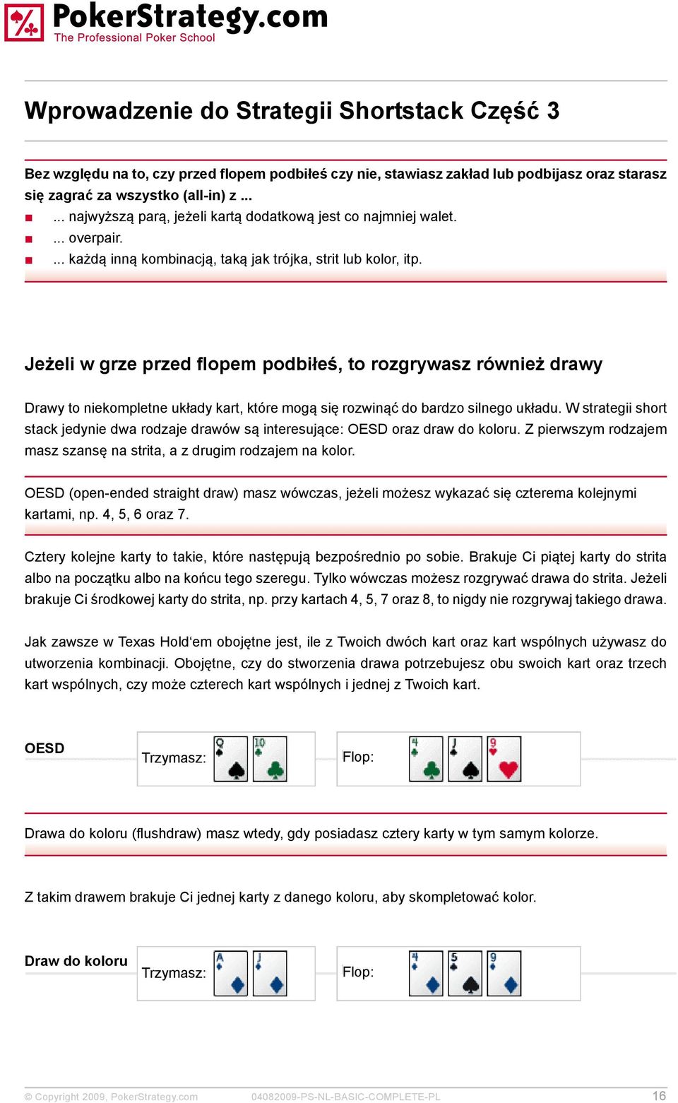 Jeżeli w grze przed flopem podbiłeś, to rozgrywasz również drawy Drawy to niekompletne układy kart, które mogą się rozwinąć do bardzo silnego układu.