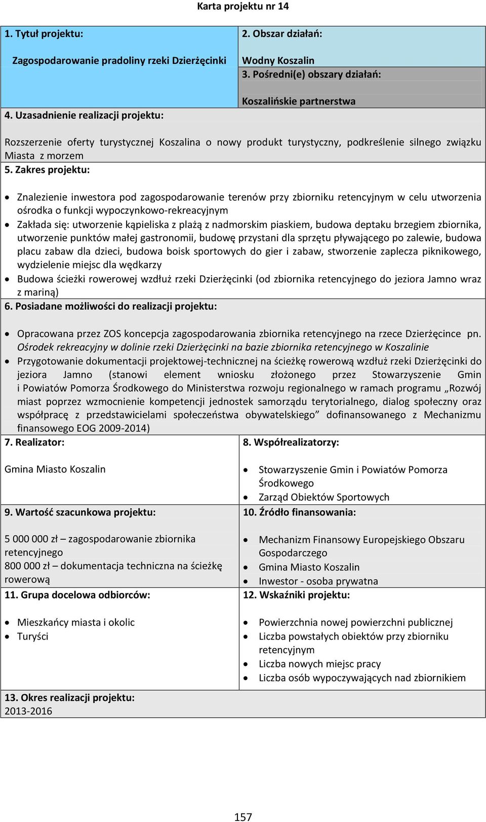 z plażą z nadmorskim piaskiem, budowa deptaku brzegiem zbiornika, utworzenie punktów małej gastronomii, budowę przystani dla sprzętu pływającego po zalewie, budowa placu zabaw dla dzieci, budowa