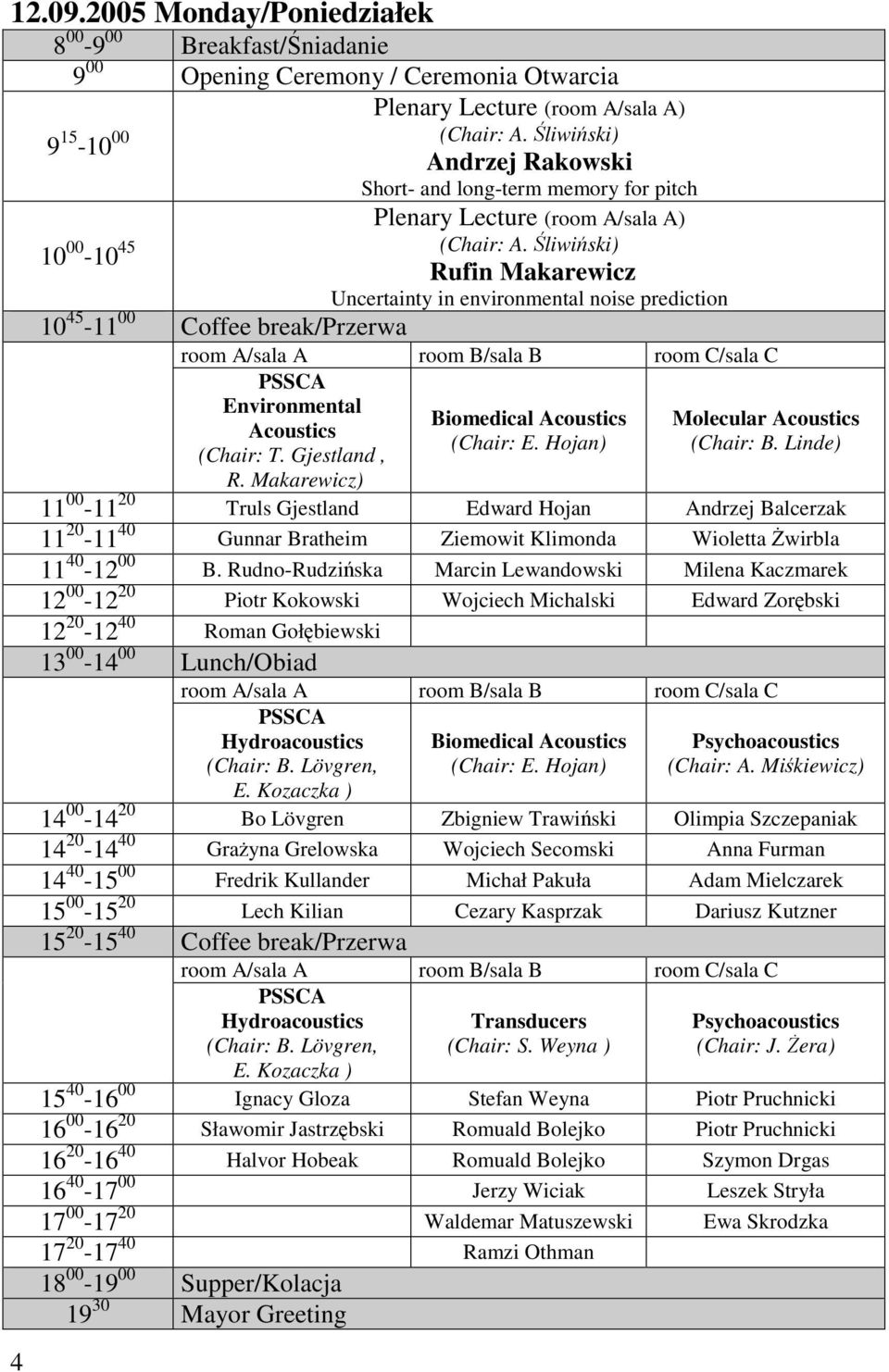 liwiski) Rufin Makarewicz Plenary Lecture (room A/sala A) Uncertainty in environmental noise prediction 10 45-11 00 Coffee break/przerwa room A/sala A room B/sala B room C/sala C PSSCA Environmental