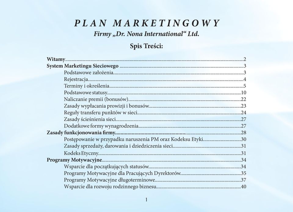 ..27 Dodatkowe formy wynagrodzenia...27 Zasady funkcjonowania firmy...28 Postępowanie w przypadku naruszenia PM oraz Kodeksu Etyki...30 Zasady sprzedaży, darowania i dziedziczenia sieci.