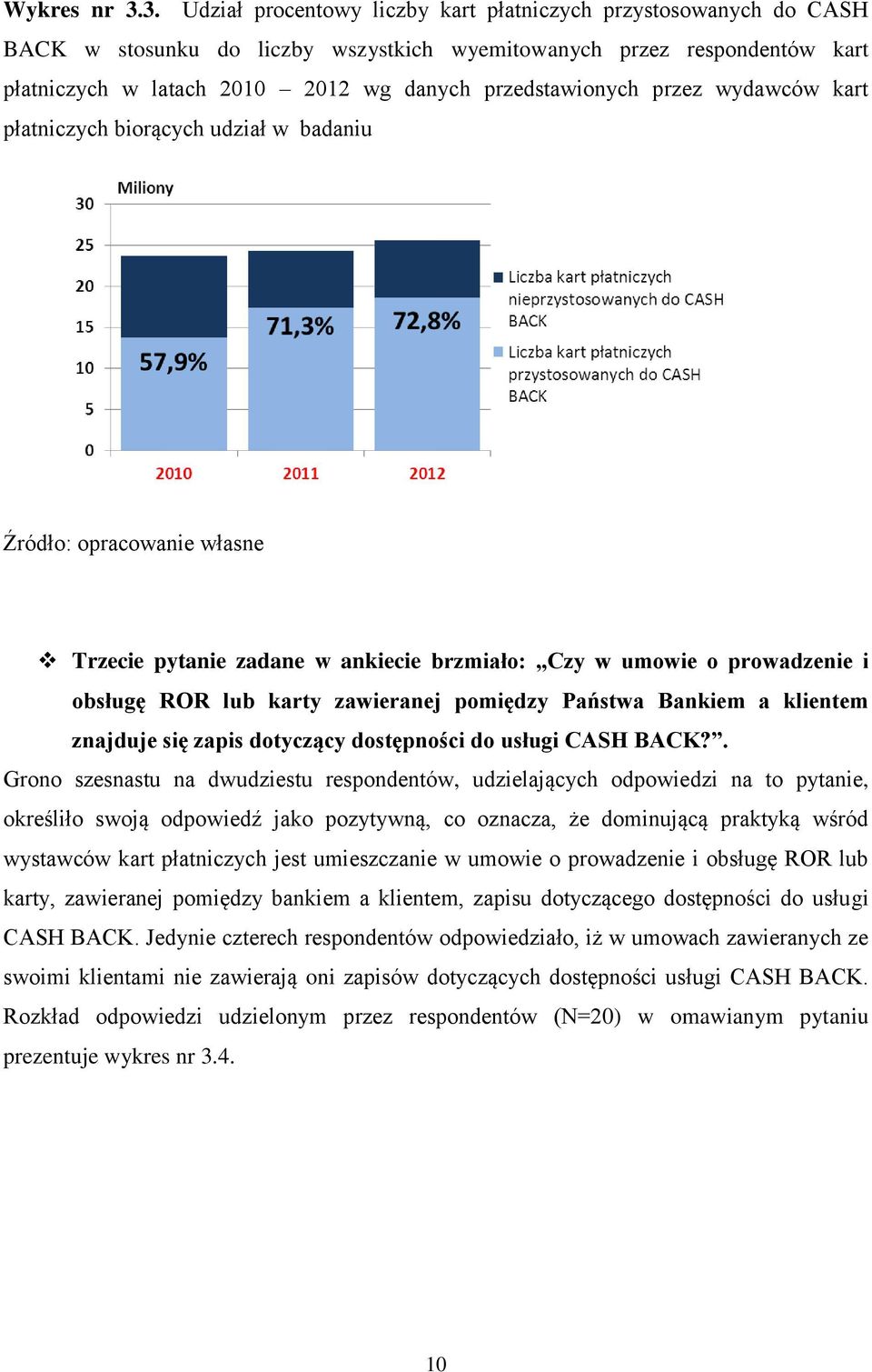 przedstawionych przez wydawców kart płatniczych biorących udział w badaniu Źródło: opracowanie własne Trzecie pytanie zadane w ankiecie brzmiało: Czy w umowie o prowadzenie i obsługę ROR lub karty