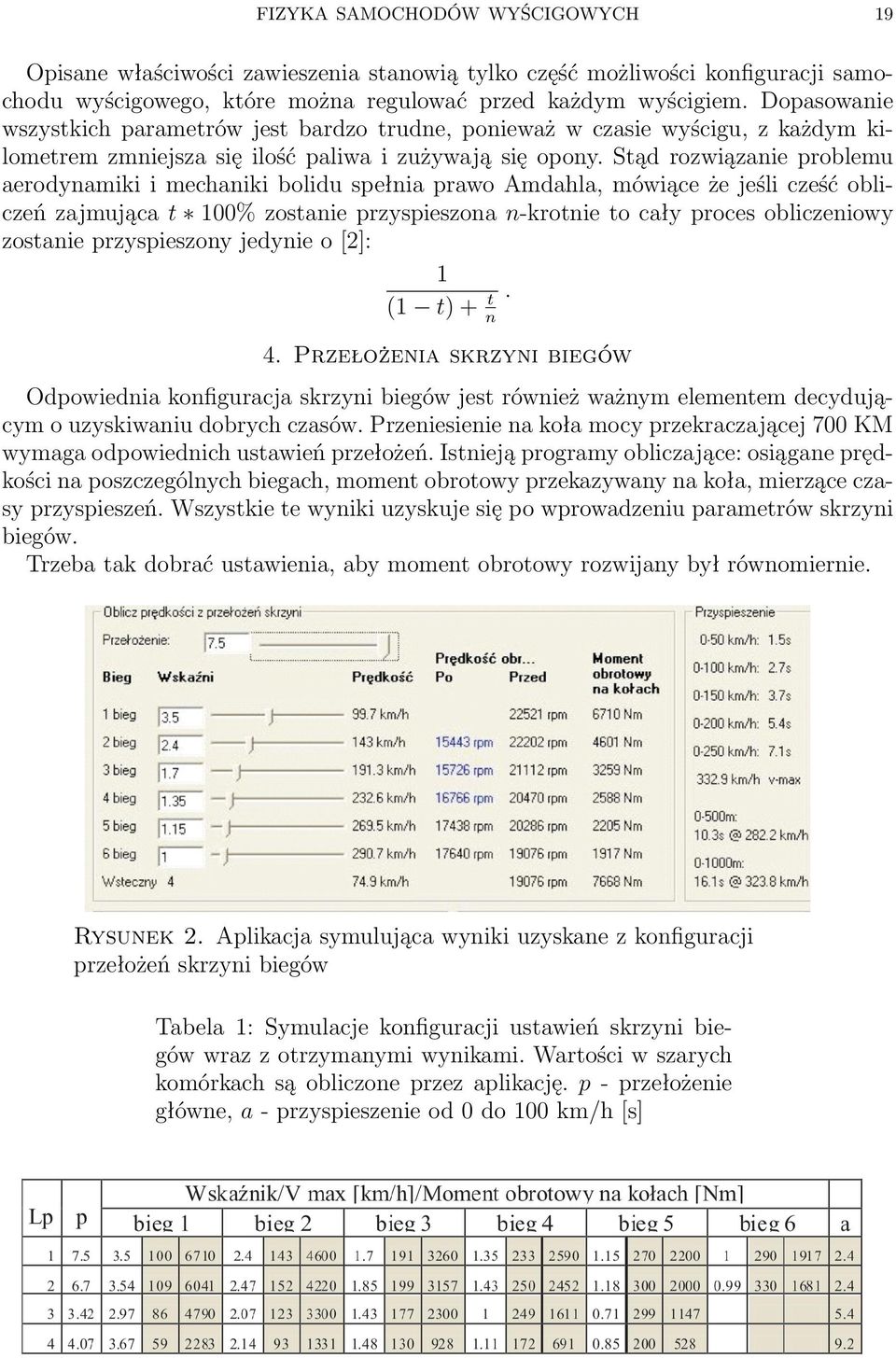 Stąd rozwiązanie problemu aerodynamiki i mechaniki bolidu spełnia prawo Amdahla, mówiące że jeśli cześć obliczeń zajmująca t 100% zostanie przyspieszona n-krotnie to cały proces obliczeniowy zostanie