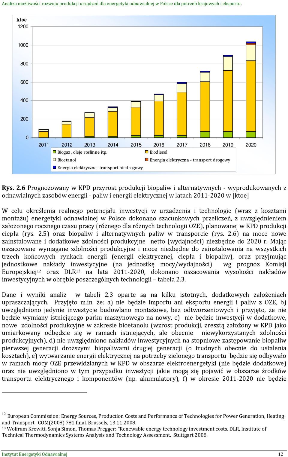 6 Prognozowany w KPD przyrost produkcji biopaliw i alternatywnych - wyprodukowanych z odnawialnych zasobów energii - paliw i energii elektrycznej w latach 2011-2020 w [ktoe] W celu określenia