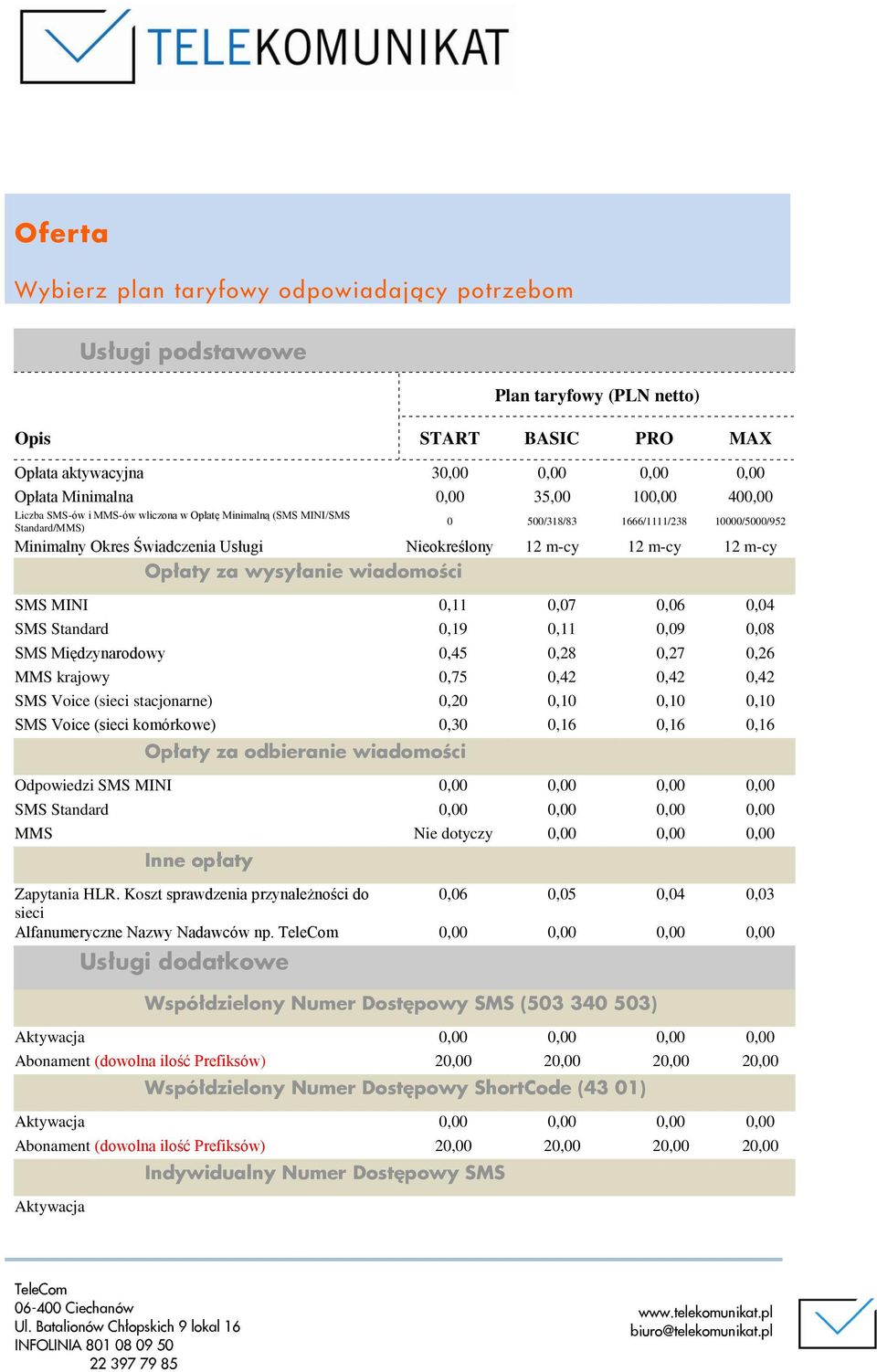 Opłaty za wysyłanie wiadomości SMS MINI 0,11 0,07 0,06 0,04 SMS Standard 0,19 0,11 0,09 0,08 SMS Międzynarodowy 0,45 0,28 0,27 0,26 MMS krajowy 0,75 0,42 0,42 0,42 SMS Voice (sieci stacjonarne) 0,20