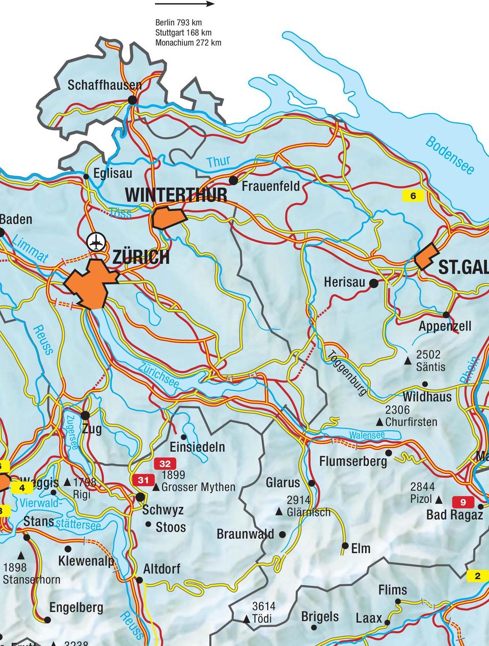 GAL Reuss Appenzell Zürichsee Toggenburg 2502 Säntis Rhein Weggis 4 Vierwald- Stans Zugersee Zug 1798 Rigi stättersee