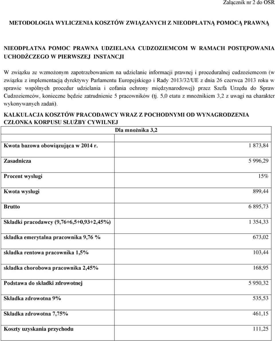 2013 roku w sprawie wspólnych procedur udzielania i cofania ochrony międzynarodowej) przez Szefa Urzędu do Spraw Cudzoziemców, konieczne będzie zatrudnienie 5 pracowników (tj.