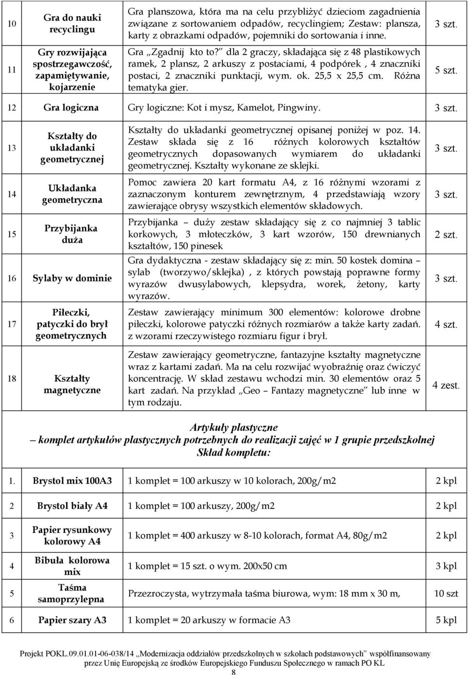 dla 2 graczy, składająca się z 8 plastikowych ramek, 2 plansz, 2 arkuszy z postaciami, podpórek, znaczniki postaci, 2 znaczniki punktacji, wym. ok. 2, x 2, cm. Różna tematyka gier. szt.