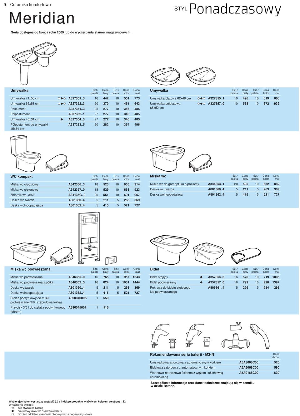 .5 20 282 10 354 496 45x34 cm Umywalka Umywalka blatowa 62x48 cm A327355..1 10 496 10 619 866 Umywalka półblatowa A327357..0 10 538 10 672 939 65x52 cm WC kompakt Miska wc o/poziomy A342356.