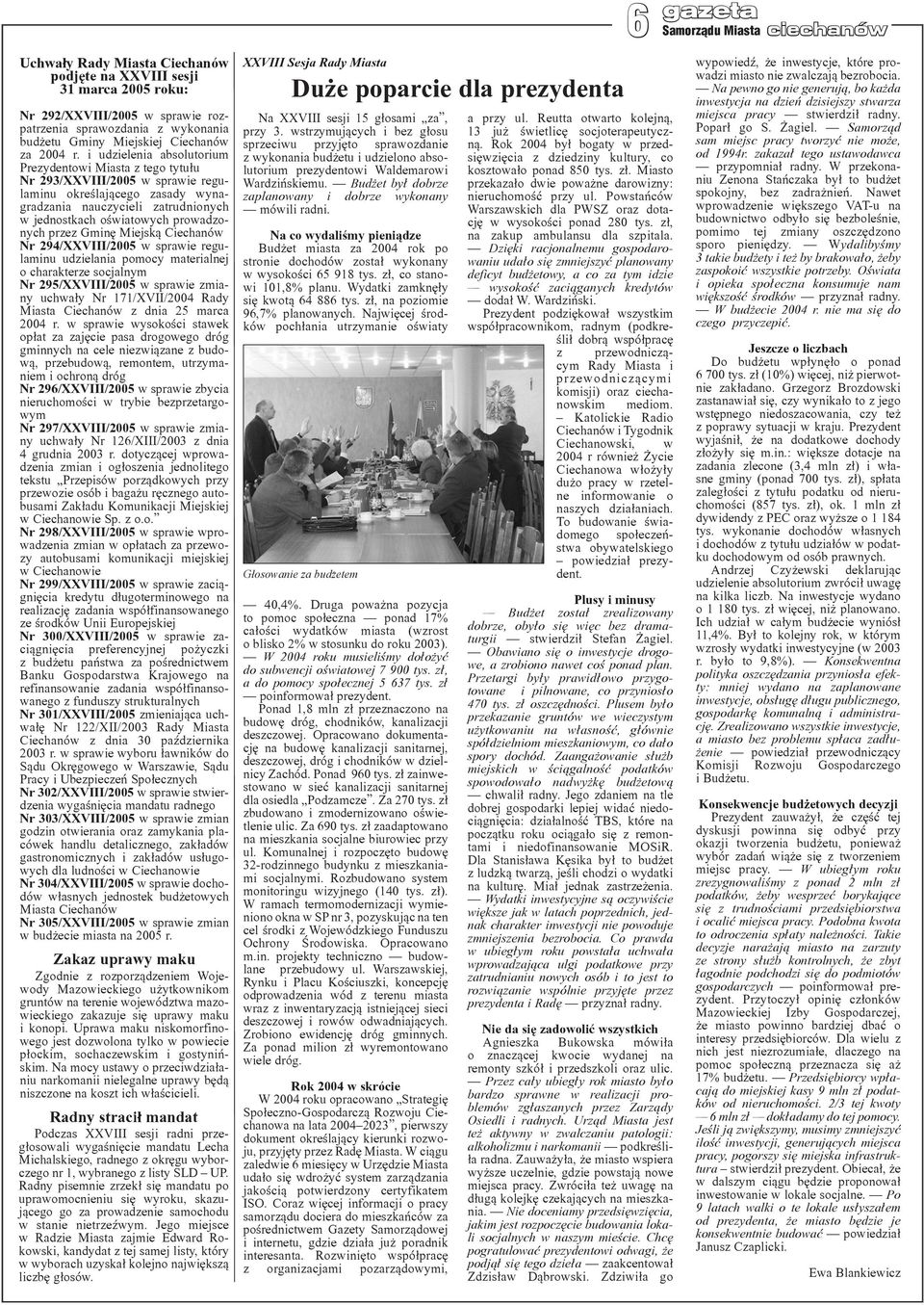 przez Gminę Miejską Ciechanów Nr 294/XXVIII/2005 w sprawie regulaminu udzielania pomocy materialnej o charakterze socjalnym Nr 295/XXVIII/2005 w sprawie zmiany uchwały Nr 171/XVII/2004 Rady Miasta