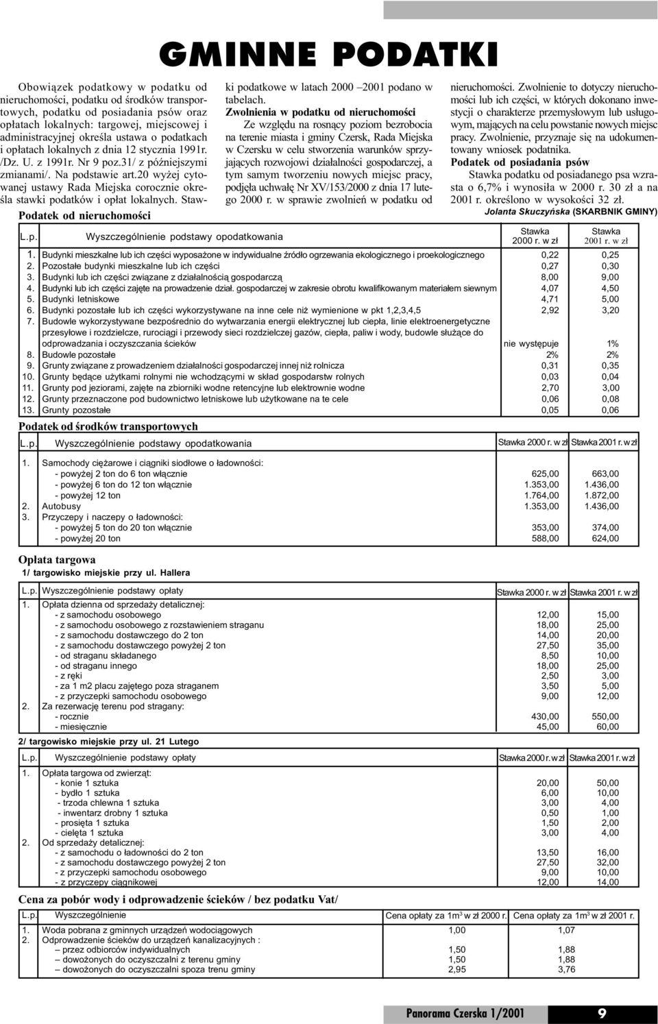 20 wy ej cytowanej ustawy Rada Miejska corocznie okreœla stawki podatków i op³at lokalnych. Staw- Podatek od nieruchomoœci L.p. GMINNE PODATKI Wyszczególnienie podstawy opodatkowania Stawka Stawka 2000 r.