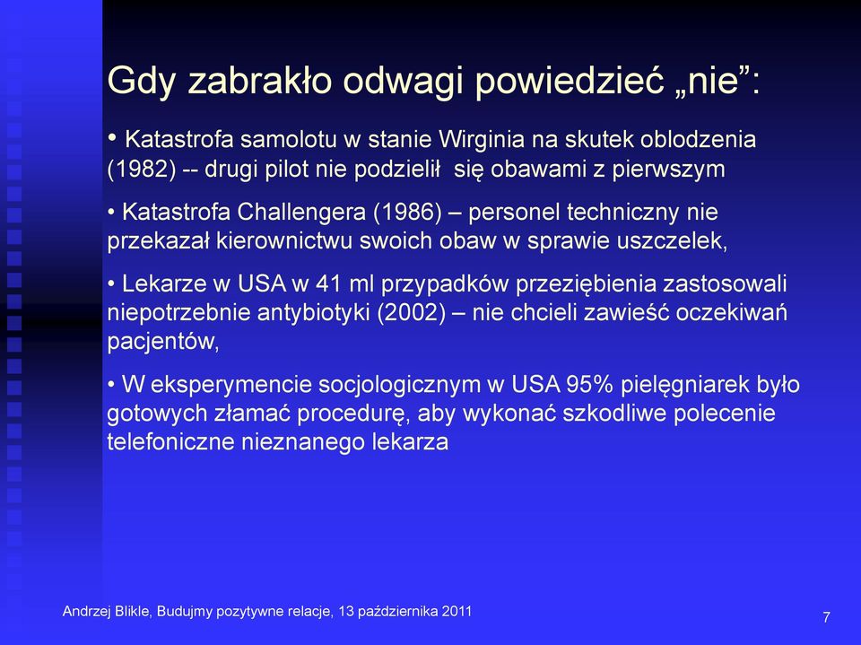 przeziębienia zastosowali niepotrzebnie antybiotyki (2002) nie chcieli zawieść oczekiwań pacjentów, W eksperymencie socjologicznym w USA 95% pielęgniarek