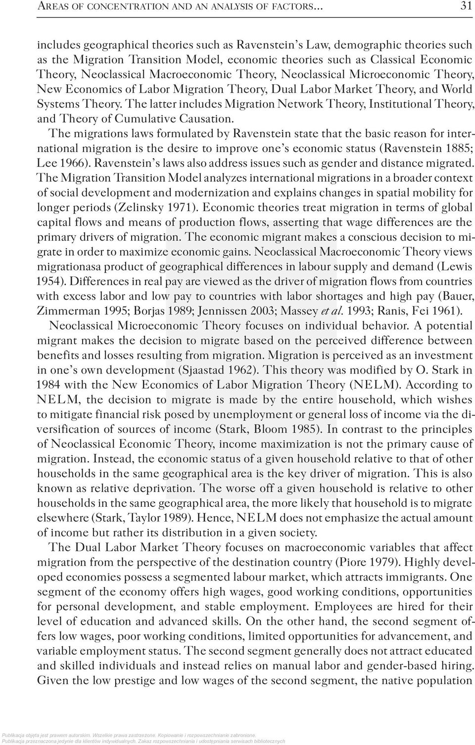 Macroeconomic Theory, Neoclassical Microeconomic Theory, New Economics of Labor Migration Theory, Dual Labor Market Theory, and World Systems Theory.