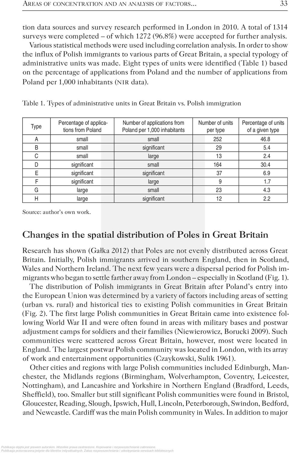 In order to show the influx of Polish immigrants to various parts of Great Britain, a special typology of administrative units was made.