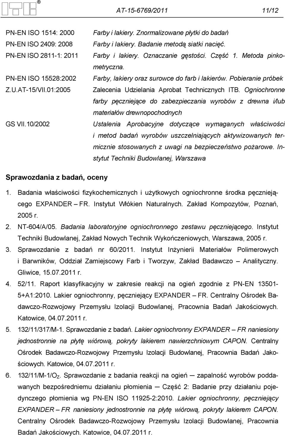 Pobieranie próbek Zalecenia Udzielania Aprobat Technicznych ITB.